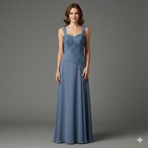 Steel Blue Chiffon Gown w/ Capelet